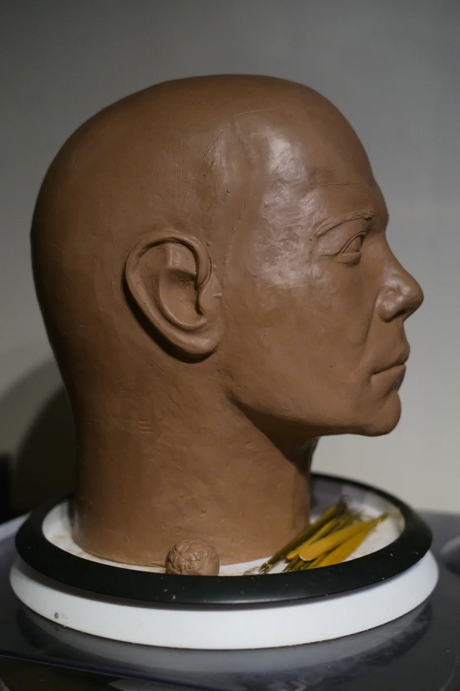 Dark Labs Kirk clay sculpt right profile showing head shape and ear placement